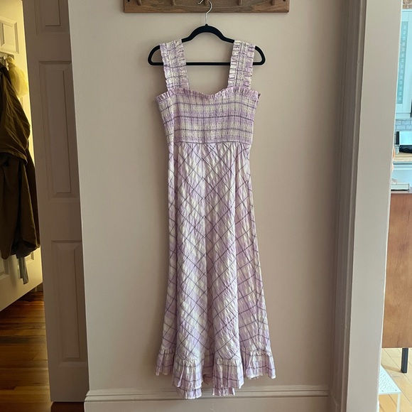 GANNI Seersucker Smocked Check Dress - Picture 3 of 10
